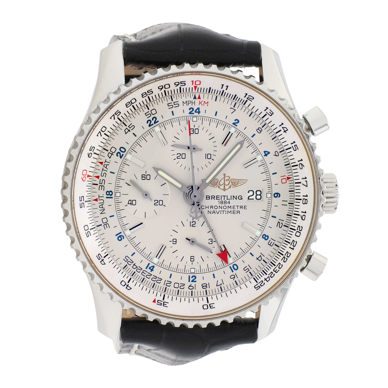 Exclusive Breitling Stainless Steel Navitimer World A24322 — Front View