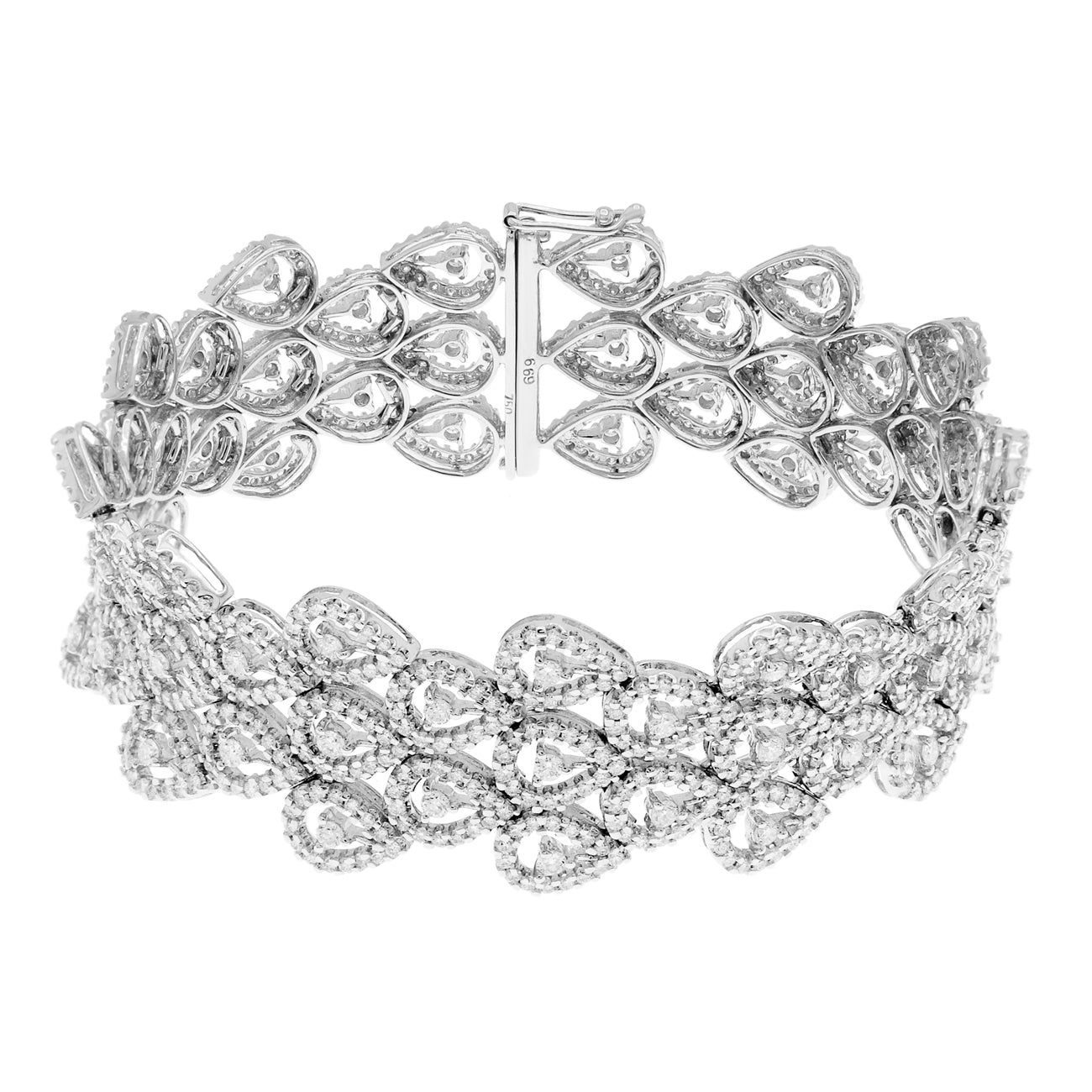 Exclusive 18K White Gold 6.98 Carat Pear Cluster Diamond Bracelet — Front View