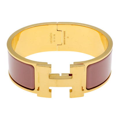 Exclusive Hermes Bois de Rose Enamel Clic Clac H Bracelet — Front View