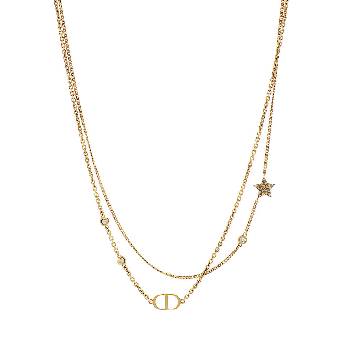 Exclusive Christian Dior Crystal Petit CD Double Necklace — Front View