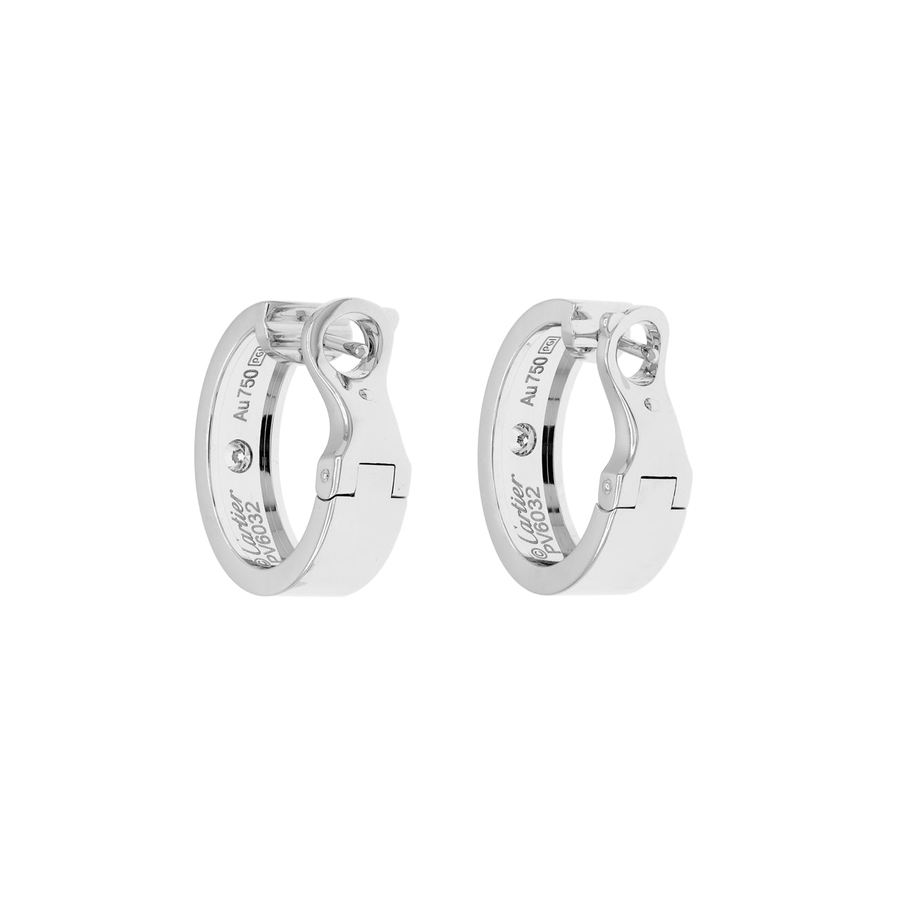 Exclusive Cartier 18K White Gold Diamond Love Earrings — Side View