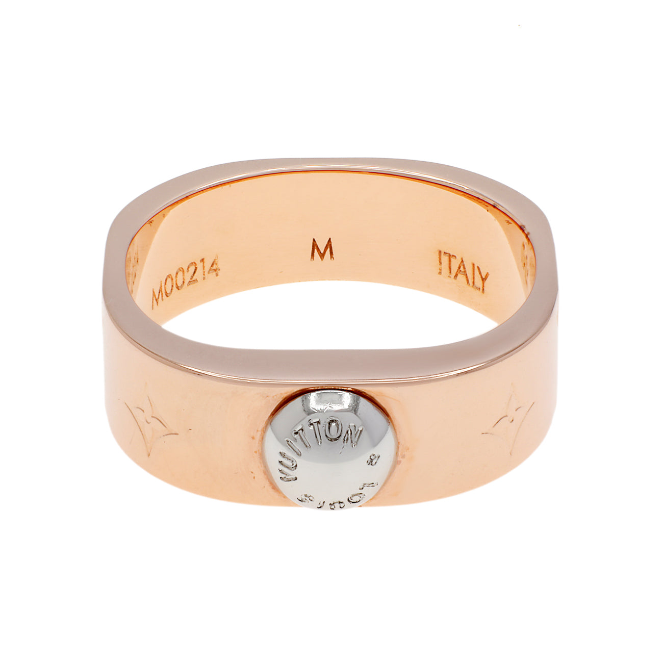 Exclusive Louis Vuitton Brass Monogram Engraved Nanogram Ring — Front View