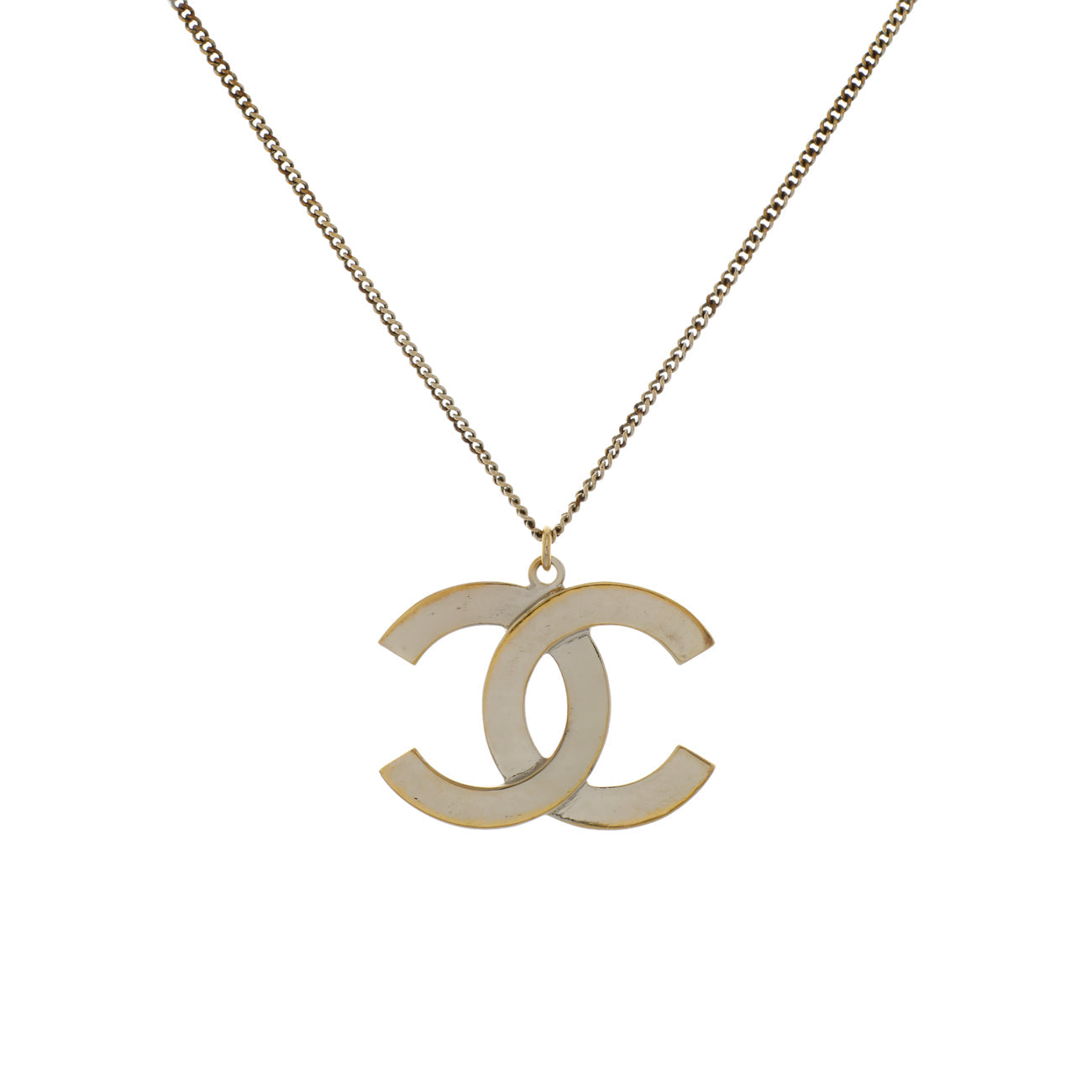Exclusive Chanel Gold Silver Aged Hardware Crystal CC Pendant Necklace — Side View