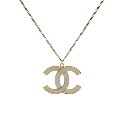 Exclusive Chanel Gold Silver Aged Hardware Crystal CC Pendant Necklace — Side View