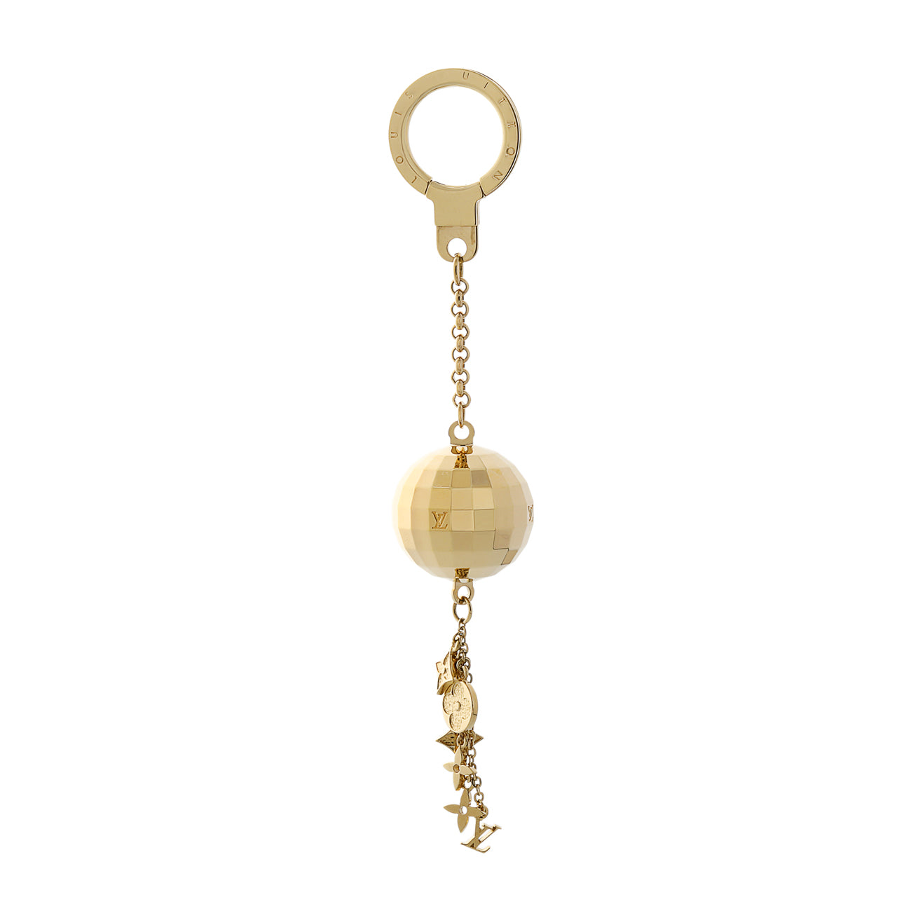 Exclusive Louis Vuitton Gold Mirror Ball Disco Key Chain — Front View
