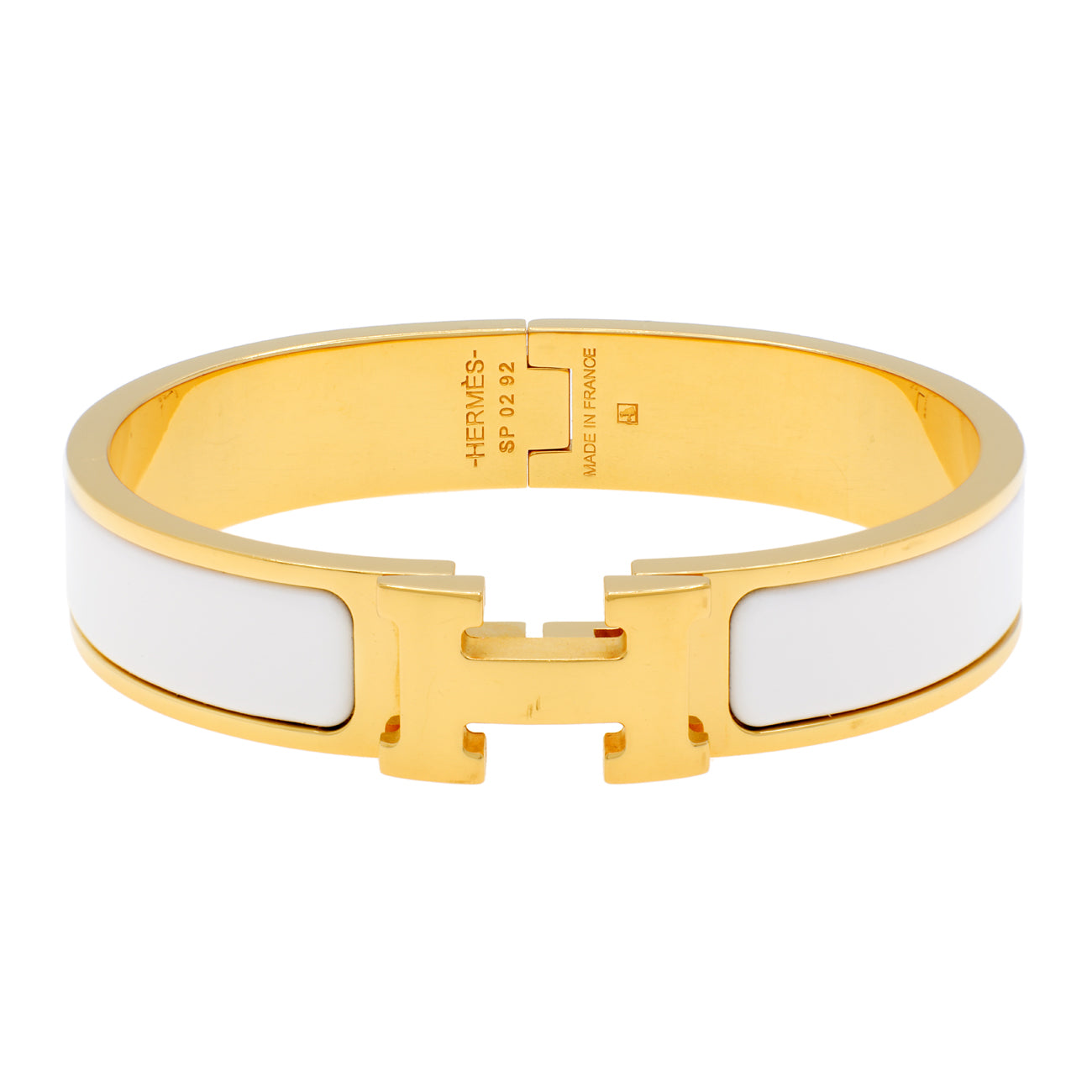 Exclusive Hermes White Enamel Clic H Bracelet — Front View