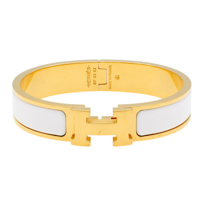 Exclusive Hermes White Enamel Clic H Bracelet — Front View