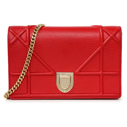 Exclusive Christian Dior Red Calfskin Diorama Wallet On Chain — Front View