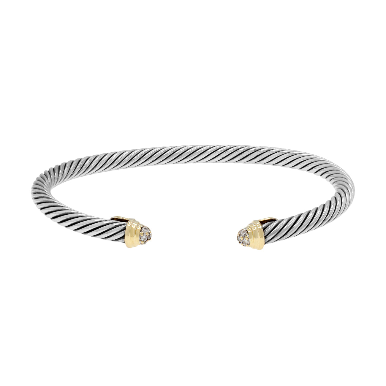 Exclusive David Yurman Sterling Silver 18K Yellow Gold Diamond 4mm Cable Bracelet — Front View