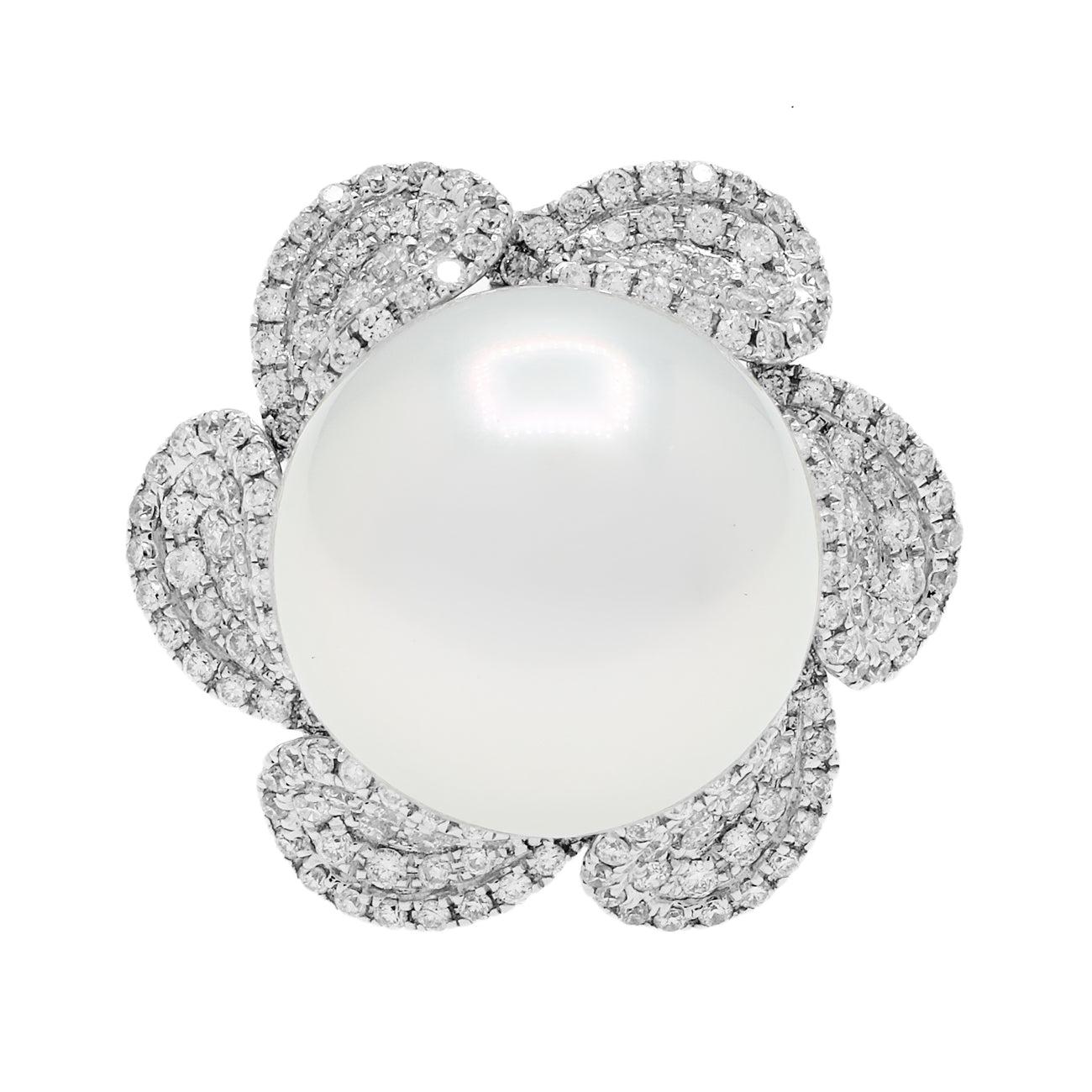 Exclusive 18K White Gold 14.5mm South Sea Pearl Blossom Ring — 4.5 — Front View