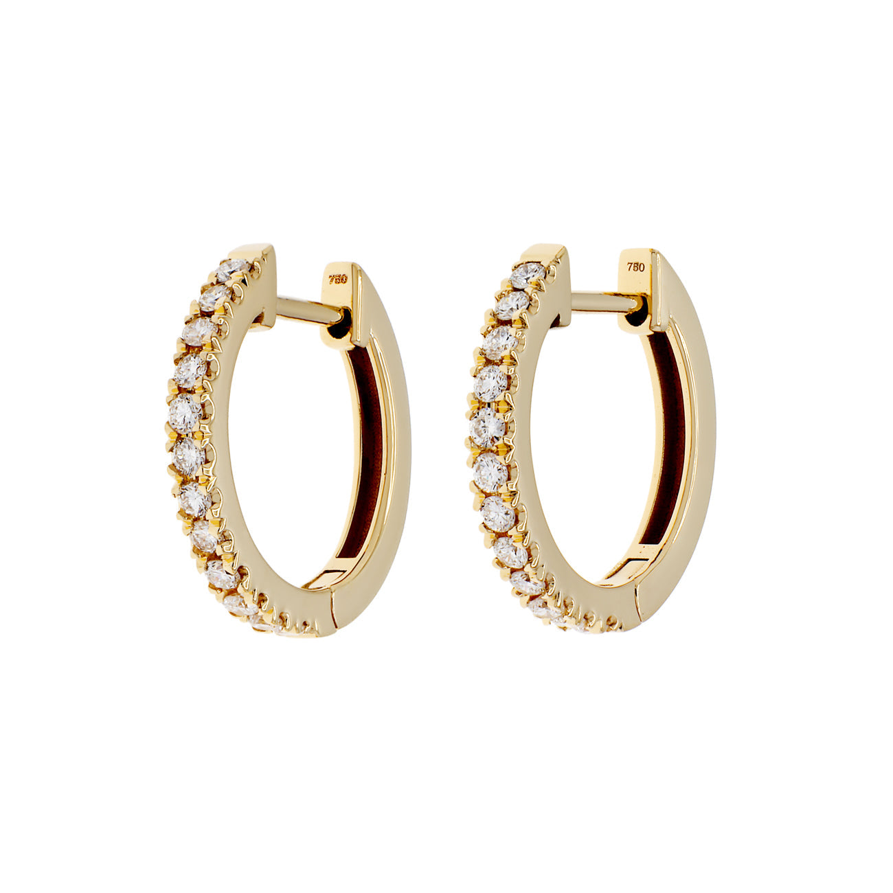 Exclusive 18K Yellow Gold Diamond Huggie Hoop Earrings — Front View