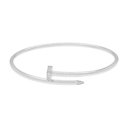 Exclusive Cartier 18K White Gold Diamond Small Juste Un Clou Bracelet — Front View