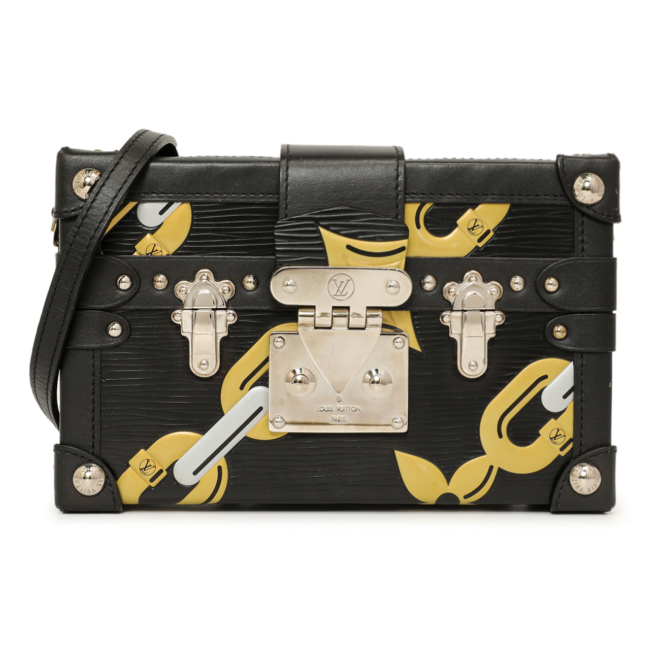 Exclusive Louis Vuitton Black Epi Chain Flower Petite Malle — Front View