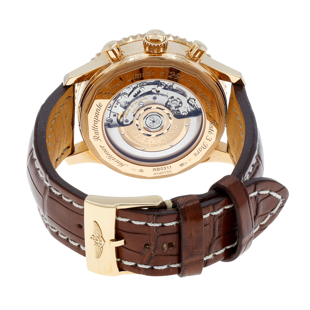 Exclusive Breitling 18K Rose Gold Navitimer Rattrapante RB0311 — Side View