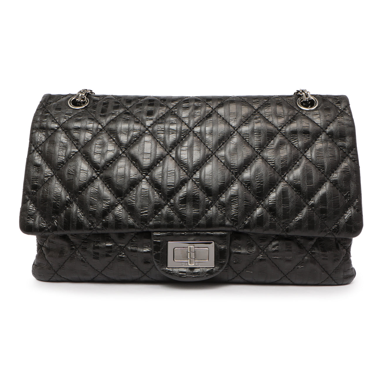 Exclusive Chanel Black Metallic Striped 2.55 Reissue Double Flap 227 — Side View