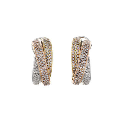 Exclusive 18K Tri Color Gold 2.03 Carat Diamond Demi Hoop Earrings — Front View