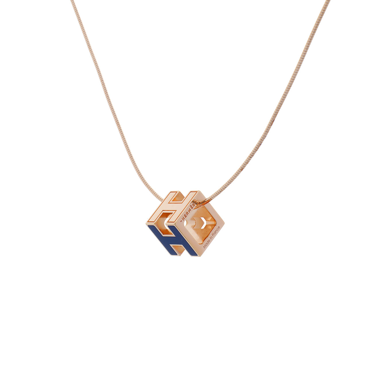 Exclusive Hermes Lacquered Cage d'H Pendant Necklace — Side View