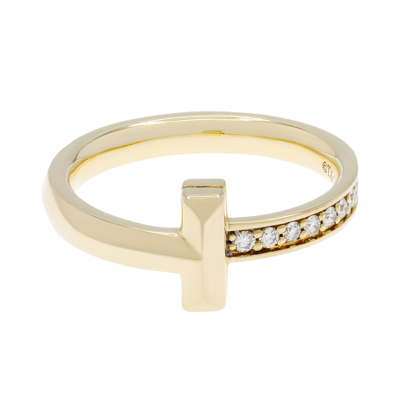 Exclusive Tiffany & Co. 18K Yellow Gold Diamond T1 Ring — Front View