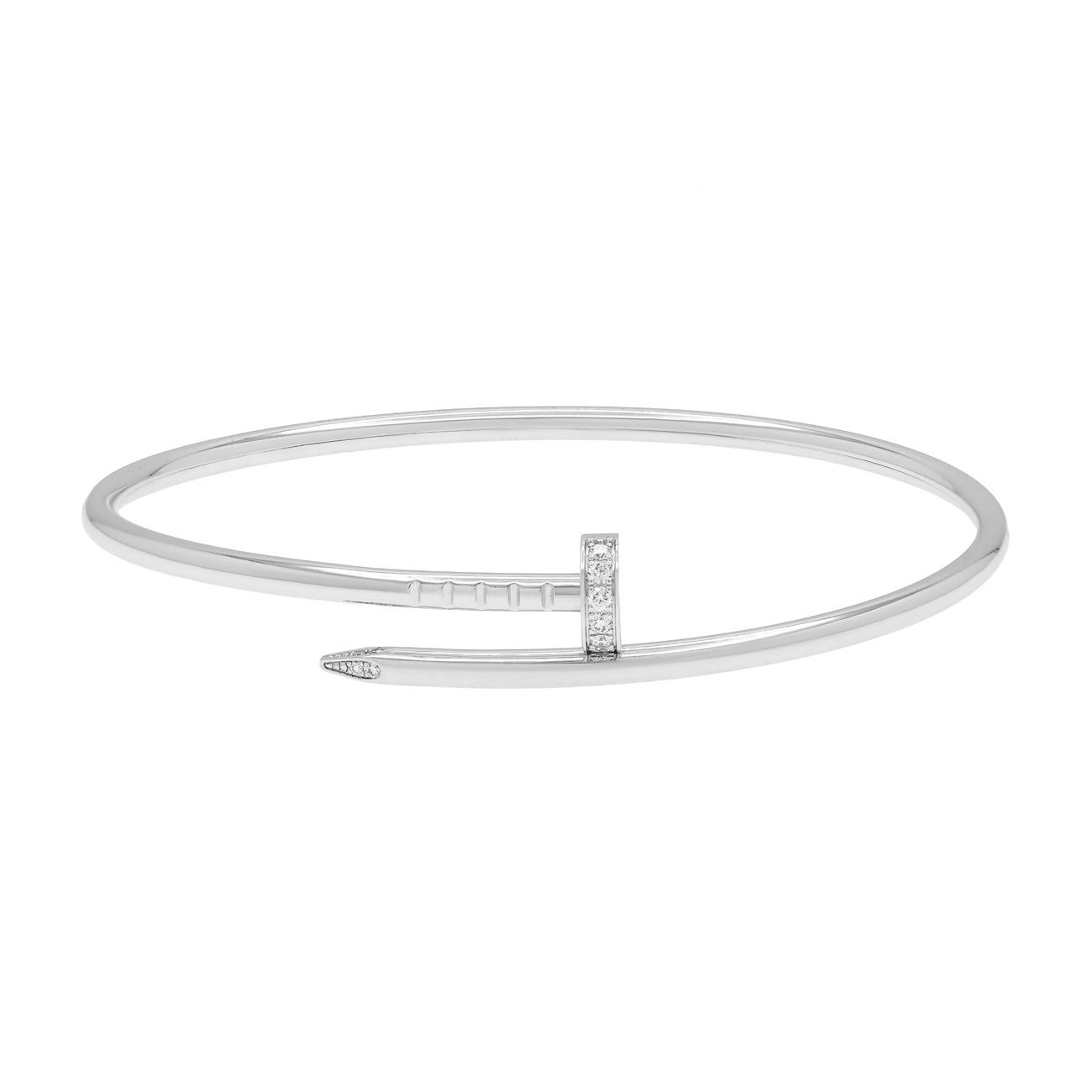 Exclusive Cartier 18K White Gold Diamond Small Juste Un Clou Bracelet — Front View