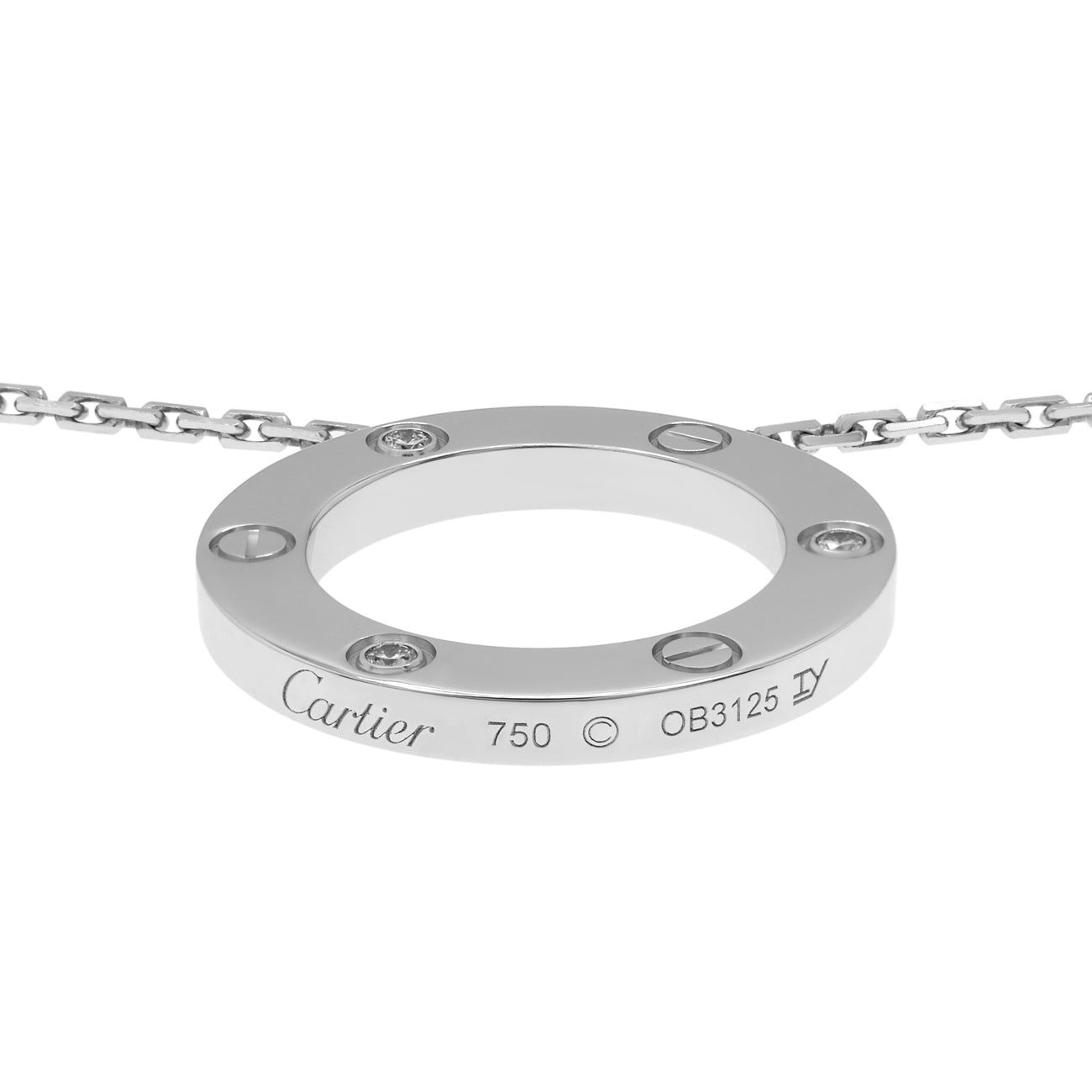 Exclusive Cartier 18K White Gold 3 Diamond Love Necklace — Back View