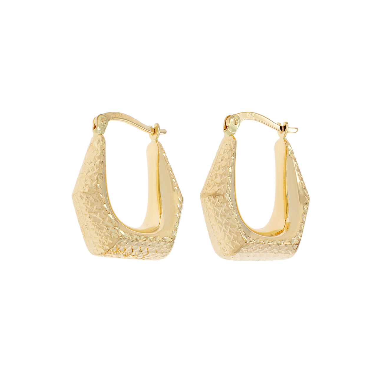 Exclusive 18K Yellow Gold Diamond Cut Bell Hoop Earrings — Front View