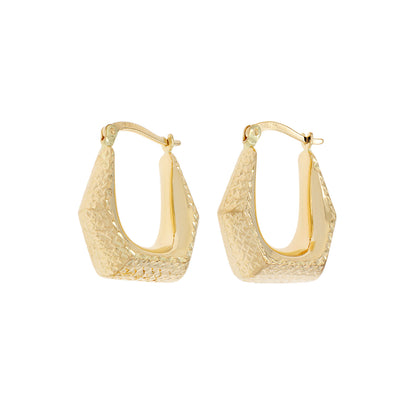 Exclusive 18K Yellow Gold Diamond Cut Bell Hoop Earrings — Front View