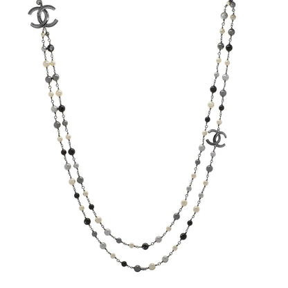 Exclusive Chanel CC Pearl Long Double Strand Necklace — Front View