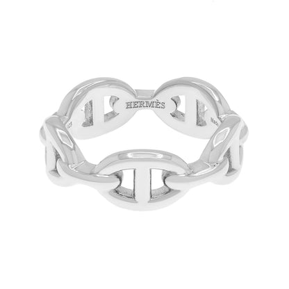 Exclusive Hermes Sterling Silver Chaine d'Ancre Enchainee Ring — Front View