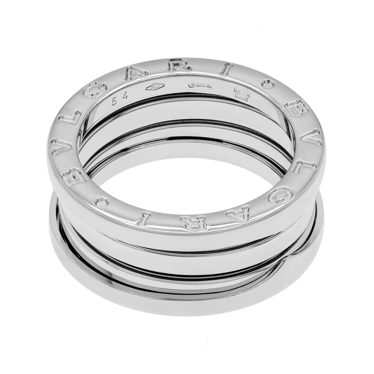 Exclusive Bulgari 18K White Gold B.zero1 Three-Band Ring — Front View