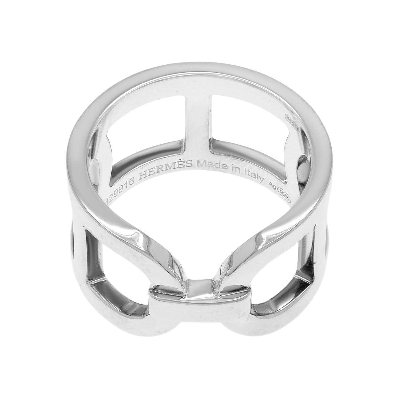 Exclusive Hermes Sterling Silver Medium Ever Chaine D'Ancre Ring — Front View