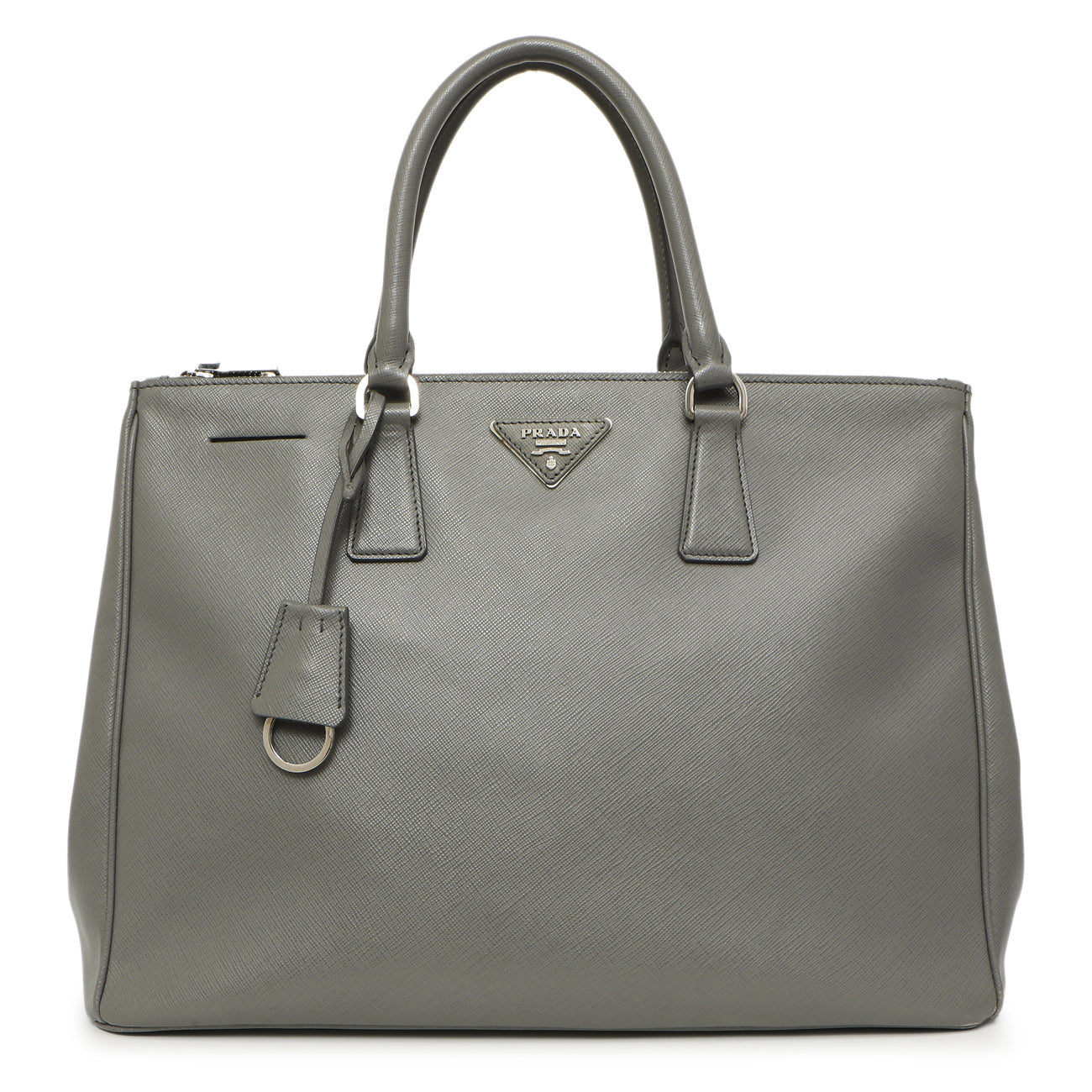 Exclusive Prada Grey Saffiano Large Galleria Double Zip Tote — Front View