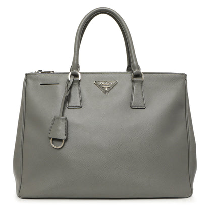 Exclusive Prada Grey Saffiano Large Galleria Double Zip Tote — Front View
