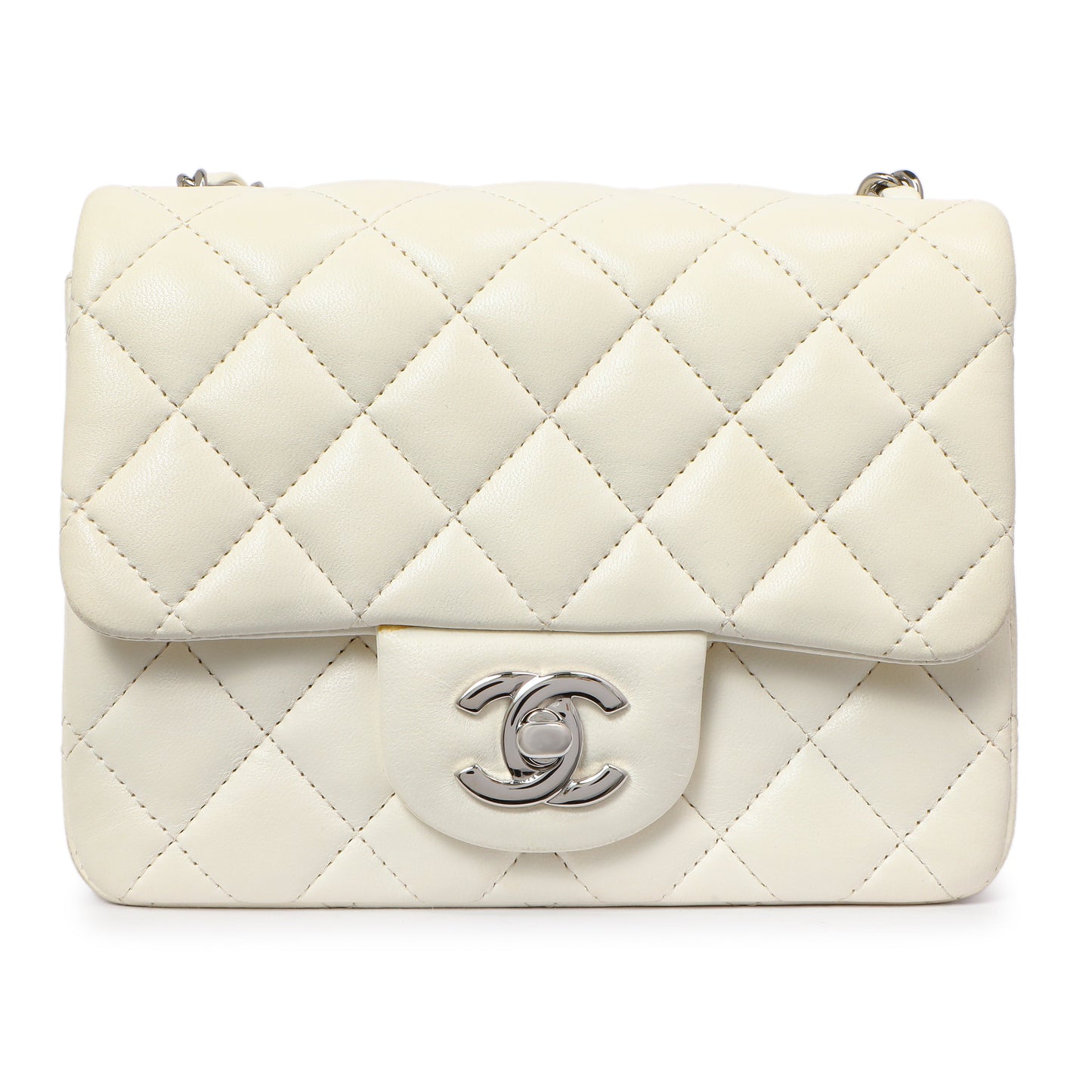 Exclusive Chanel White Quilted Lambskin Mini Square Flap — Side View