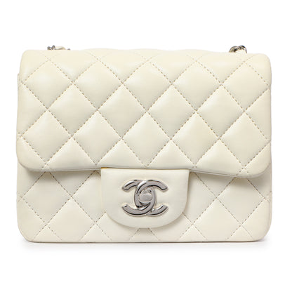 Exclusive Chanel White Quilted Lambskin Mini Square Flap — Side View