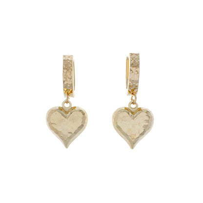 Exclusive 18K Yellow Gold Heart Drop Earrings — Front View