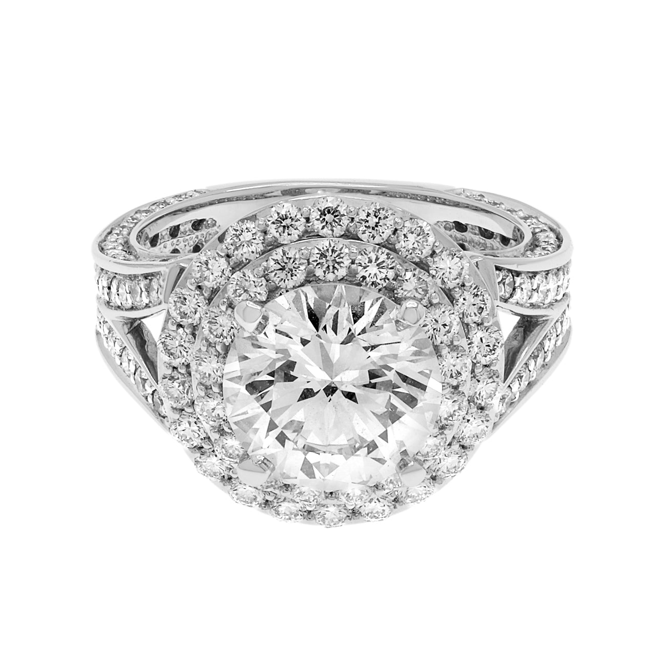Exclusive 18K White Gold 2.82 Carat Diamond Double Halo Ring — Front View