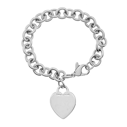 Exclusive Tiffany & Co. Sterling Silver Heart Tag Charm Bracelet — Front View