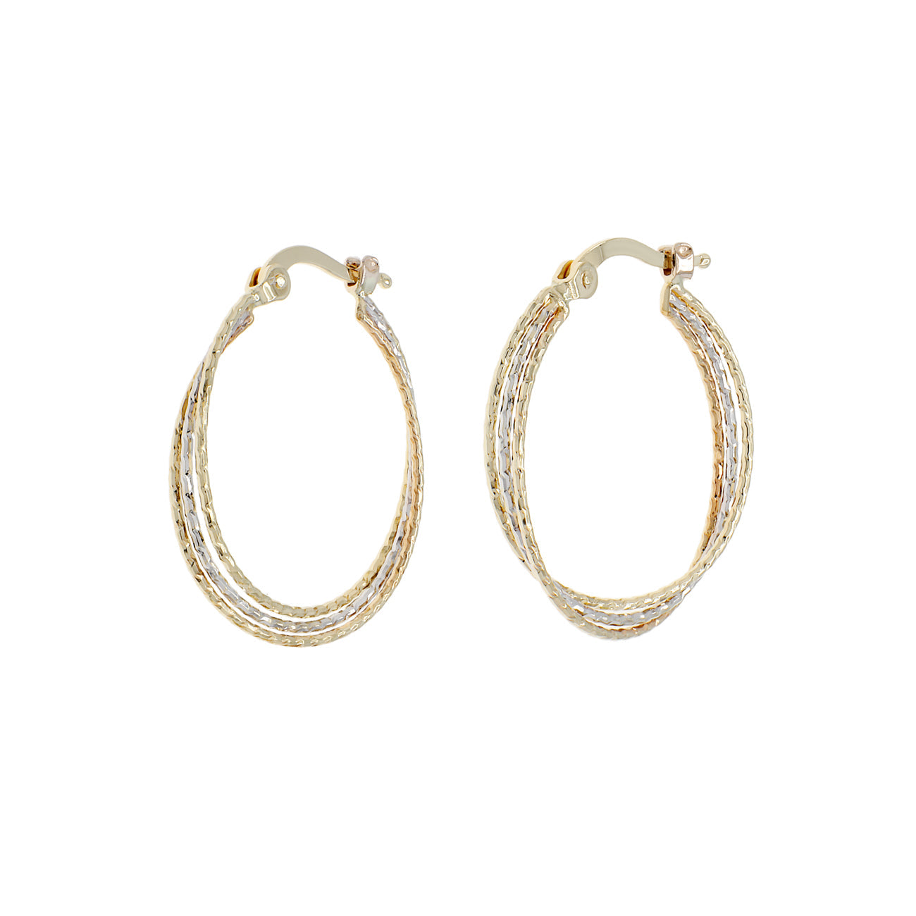 Exclusive 10K Tri-Gold Hoop Earrings — Front View
