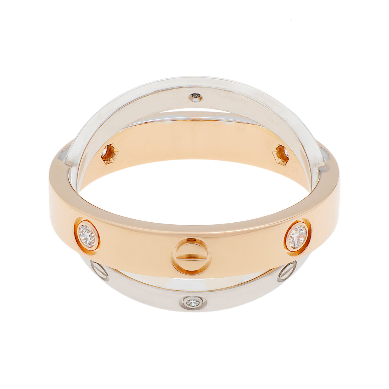 Exclusive Cartier 18K Pink Gold White Gold 6 Diamond Love Ring — Side View