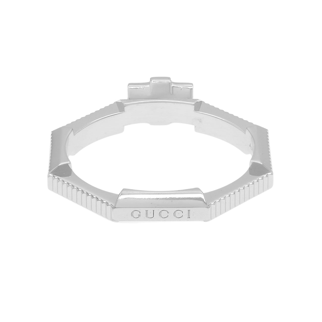 Exclusive Gucci 18K White Gold Rubellite Diamond Link to Love Ring — Side View