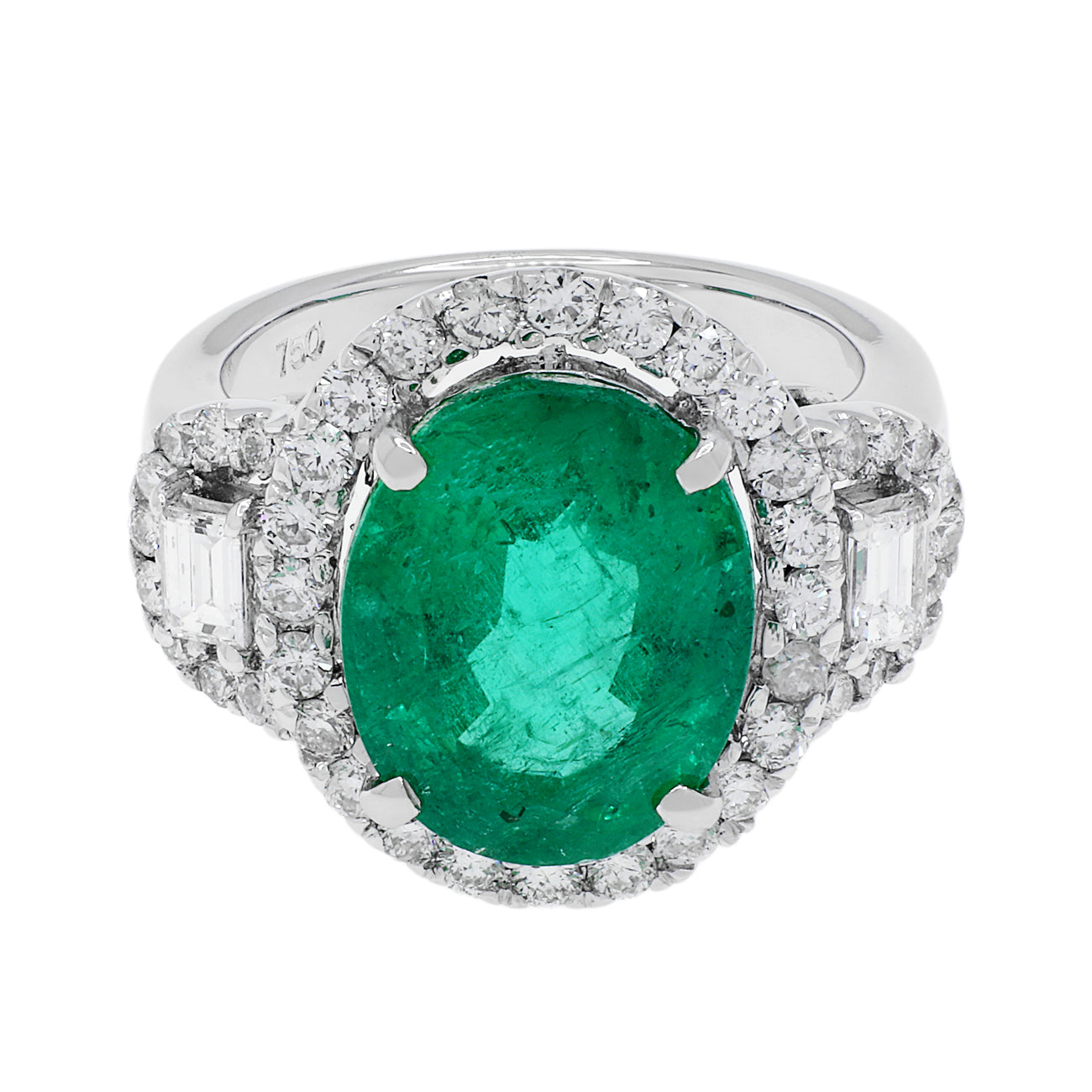 Exclusive 18K White Gold 5.88 Carat Emerald Ring — 4.0 — Front View