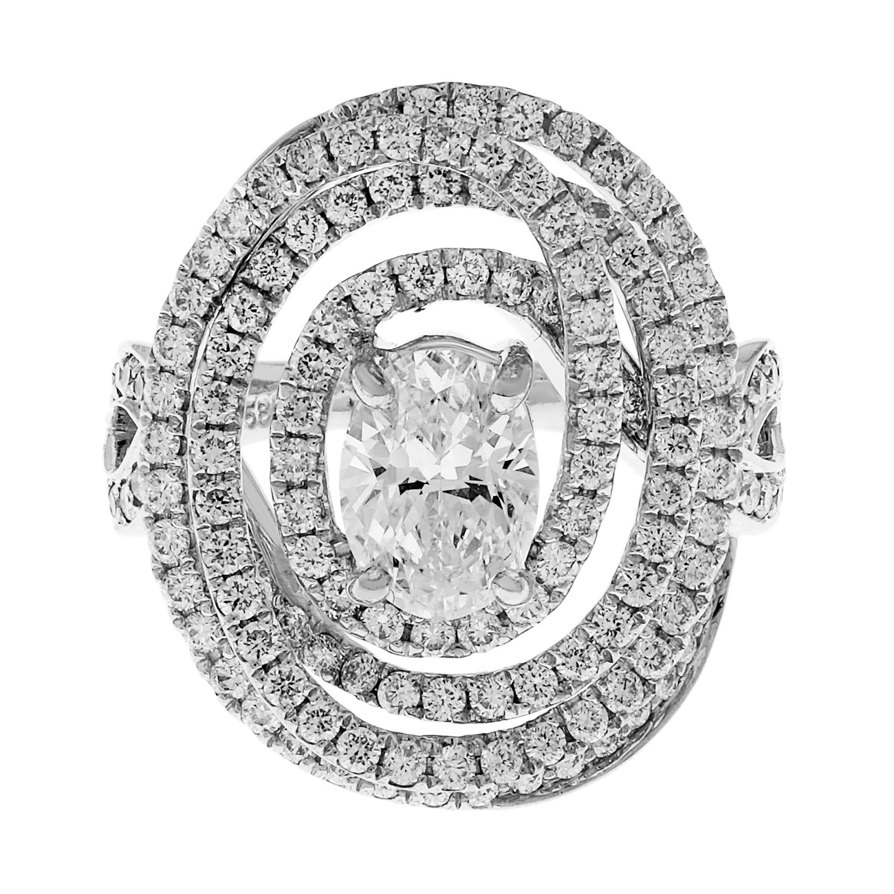Exclusive 14K White Gold 0.90 Carat Oval Diamond Spiral Ring — 4 — Front View