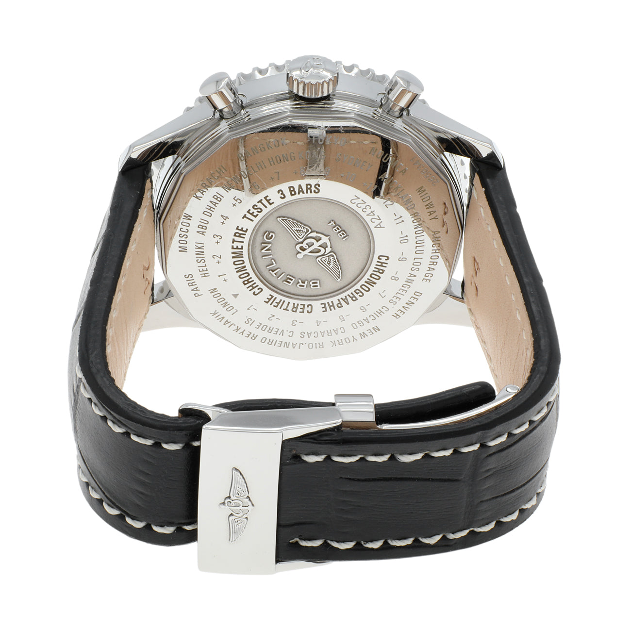 Exclusive Breitling Stainless Steel Navitimer World A24322 — Side View