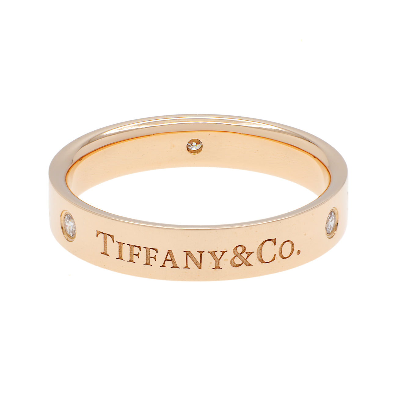 Exclusive Tiffany & Co 18K Rose Gold Diamond 4mm Band Ring — Side View
