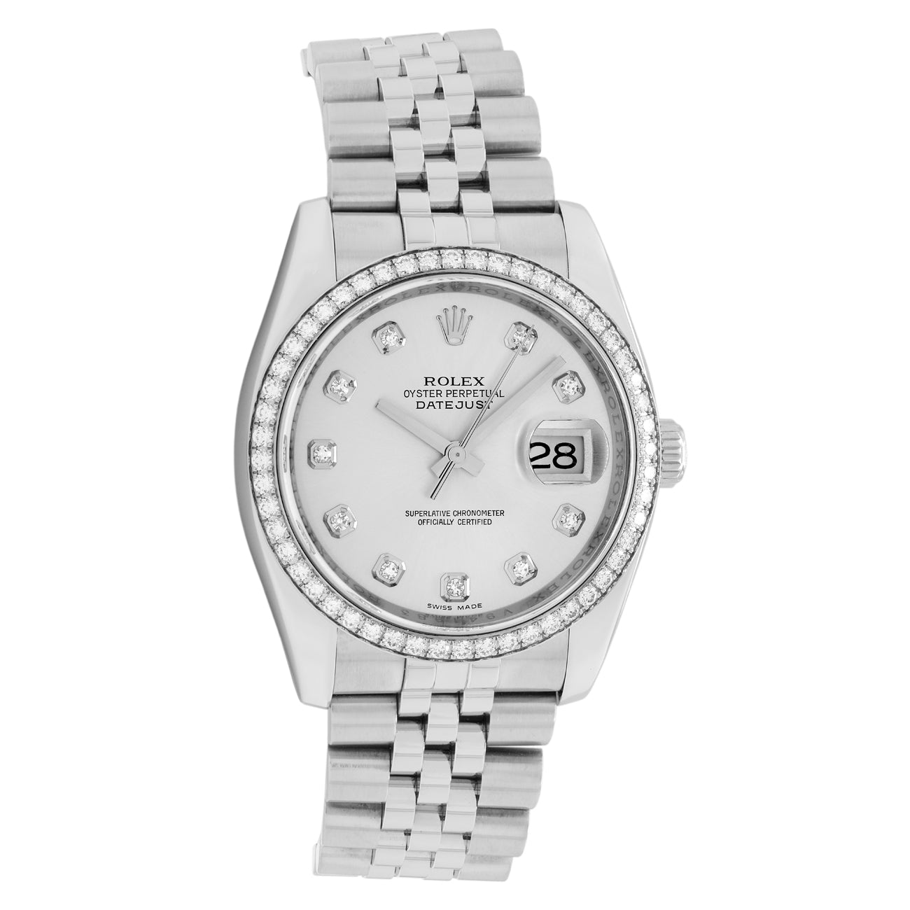 Exclusive Rolex Stainless Steel Diamond Datejust 36 116244 — Front View