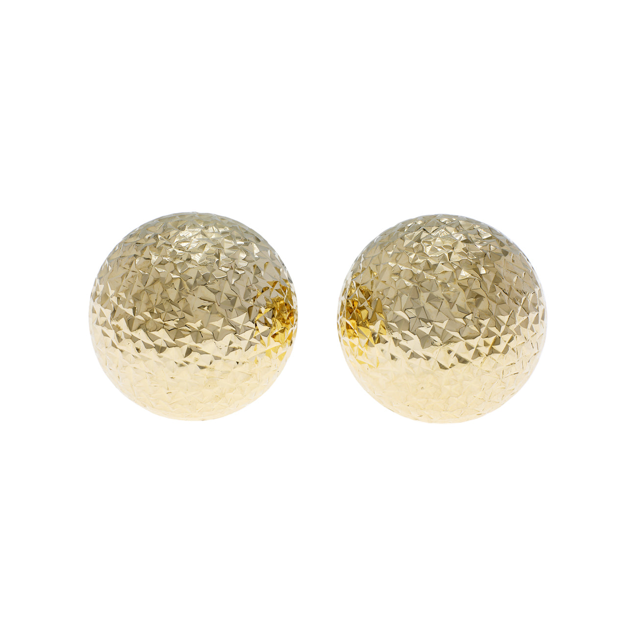Exclusive 18K Yellow Gold Diamond Cut Ball Stud Earrings — Front View