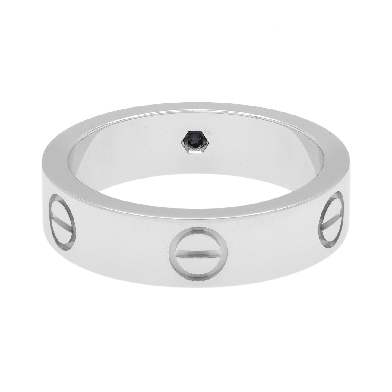 Exclusive Cartier 18K White Gold Sapphire Classic Love Ring — Side View