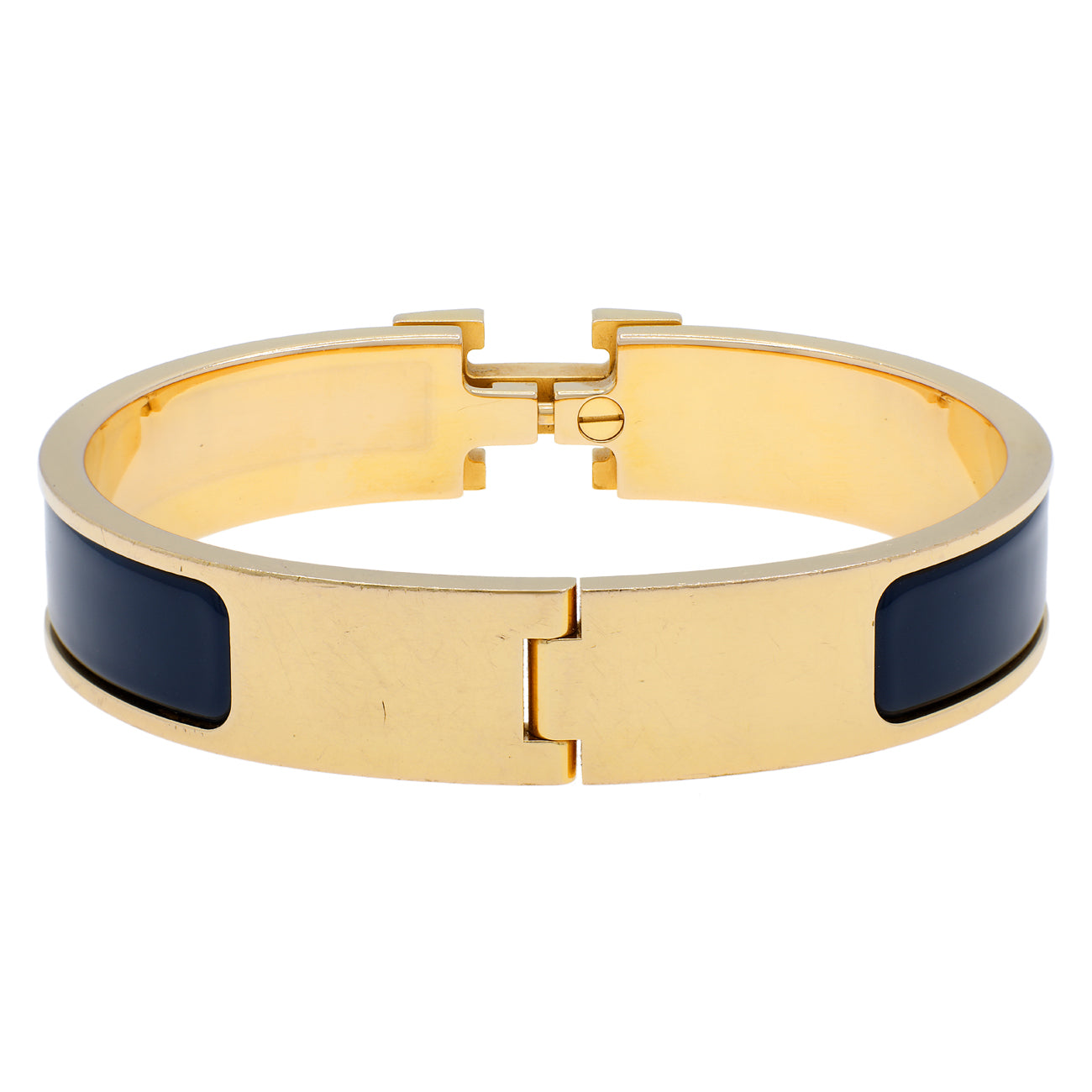 Exclusive Hermes Blue Enamel Clic H Bracelet — Side View