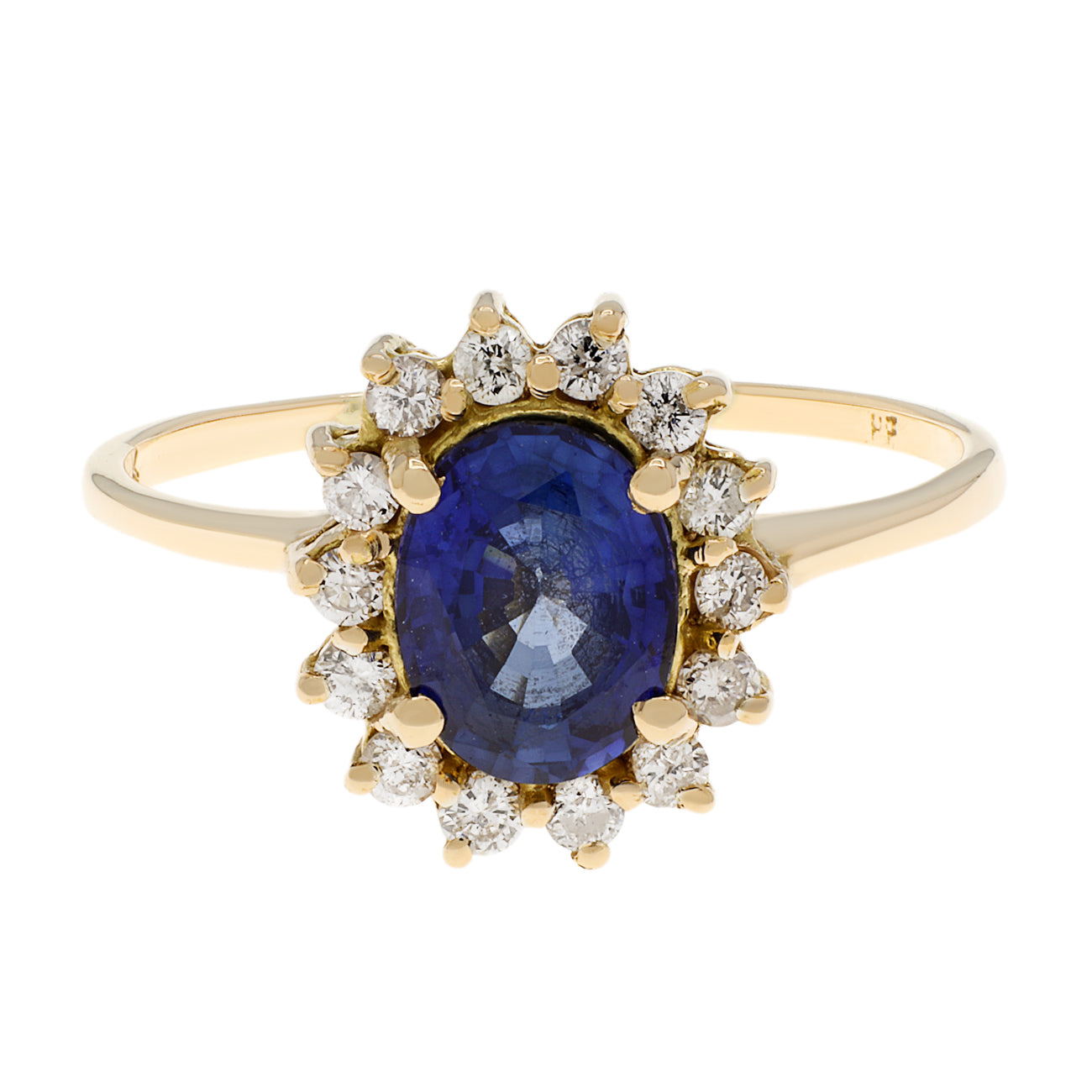 Exclusive 18K Yellow Gold 1.01 Carat Sapphire Halo Ring — 4.25 — Front View