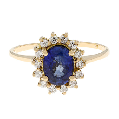 Exclusive 18K Yellow Gold 1.01 Carat Sapphire Halo Ring — 4.25 — Front View